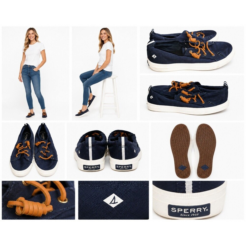 Sperry Top-Sider Women's Blue Canvas Memory Foam Low Top Sneaker 8 Leather Laces